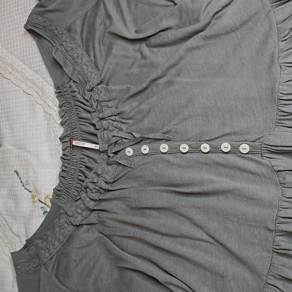 Free People Slate Gray Lace-Trim Button Front Tunic